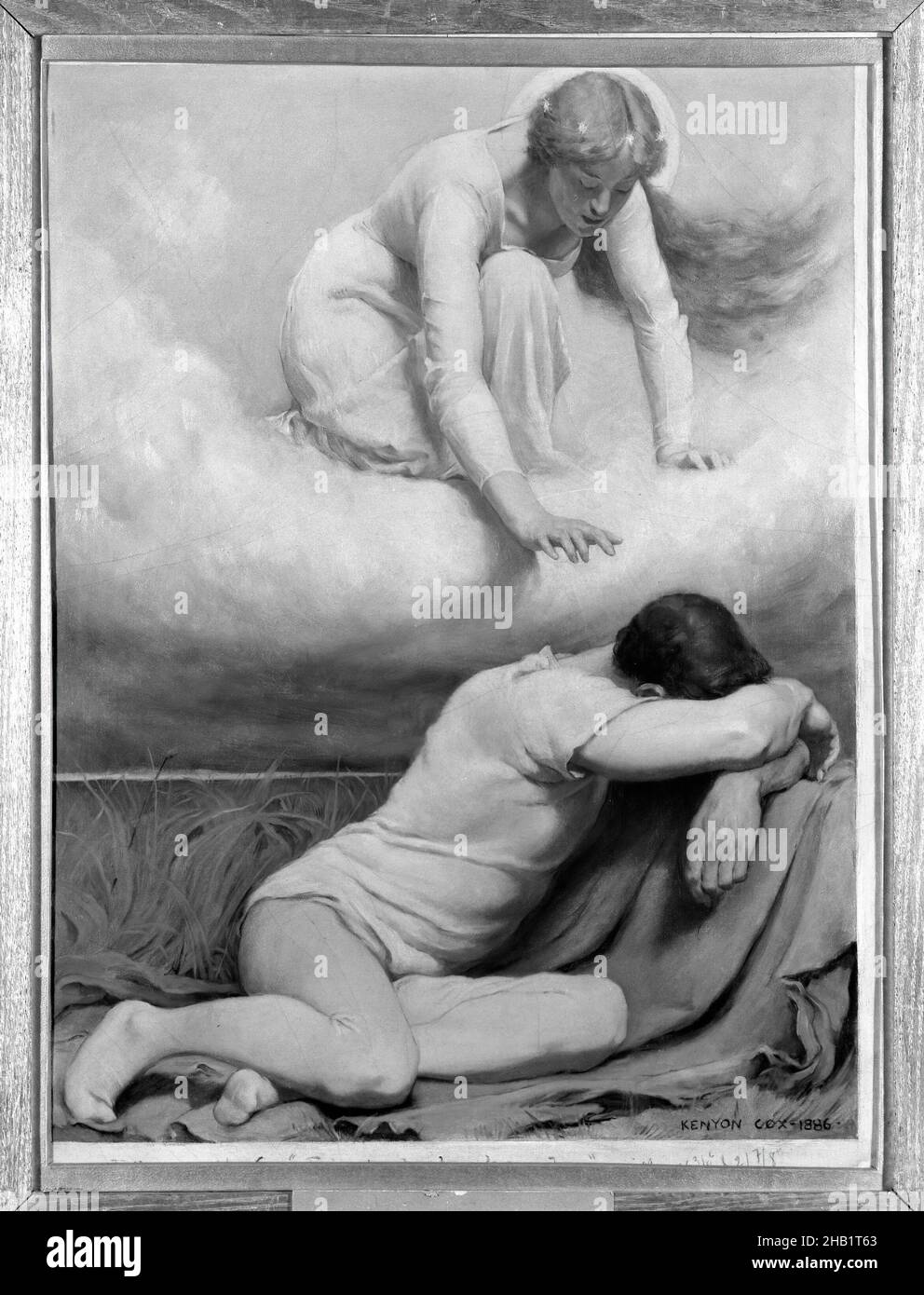 Le bienheureux Damozel: 'Fain to be hearkened', Kenyon Cox, American, 1856-1919, Oil,Grisaille sur toile, 1886, conception : 22 x 16 1/2 po Banque D'Images