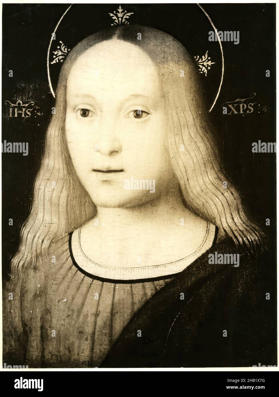 Portrait du Jeune Christ, Galeazzo Campi, Italien, Crémonois, 1477-1536,Huile sur panneau, Italie, env.1510-1515, 10 x 8 po, 25,4 x 20,3 cm, christ, européen, halo, peinture italienne,jésus, peinture, religieux Banque D'Images