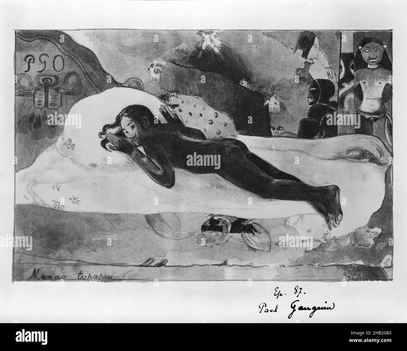 Manao Tupapu, regardé par les esprits des morts, Paul Gauguin, français, 1848-1903, Lithographie sur papier vélin, France, 1894, mort, fantômes,esprit Banque D'Images