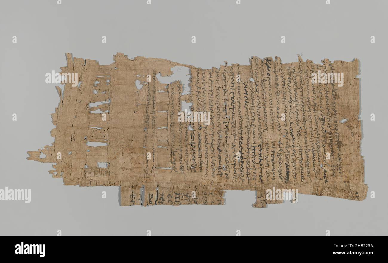 Papyrus inscrit en grec, papyrus, encre, Ptolemais Euergetis, région de Fayum,Égypte, 177 C.E., période romaine, verre : 6 15/16 x 12 1/2 po, 17,7 x 31,7 cm Banque D'Images
