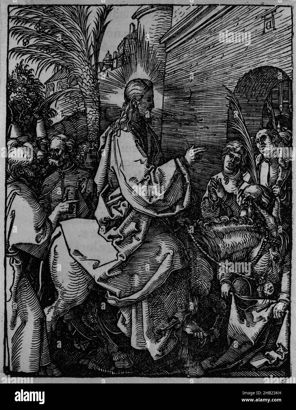 Entrée du Christ à Jérusalem, la petite passion, Albrecht Dürer, allemand, 1471-1528,Coupe de bois sur papier couté, Allemagne, 1509-1511; édition de 1511, feuille: 5 3/16 x 4 1/16 po., 13,2 x 10,3 cm, arrivée, bénédiction, christ, Durer,entrée, sainte, cheval, jérusalem, jésus,messie, impression, procession, art religieux, religieux,Retour, petite passion, coupe de bois Banque D'Images