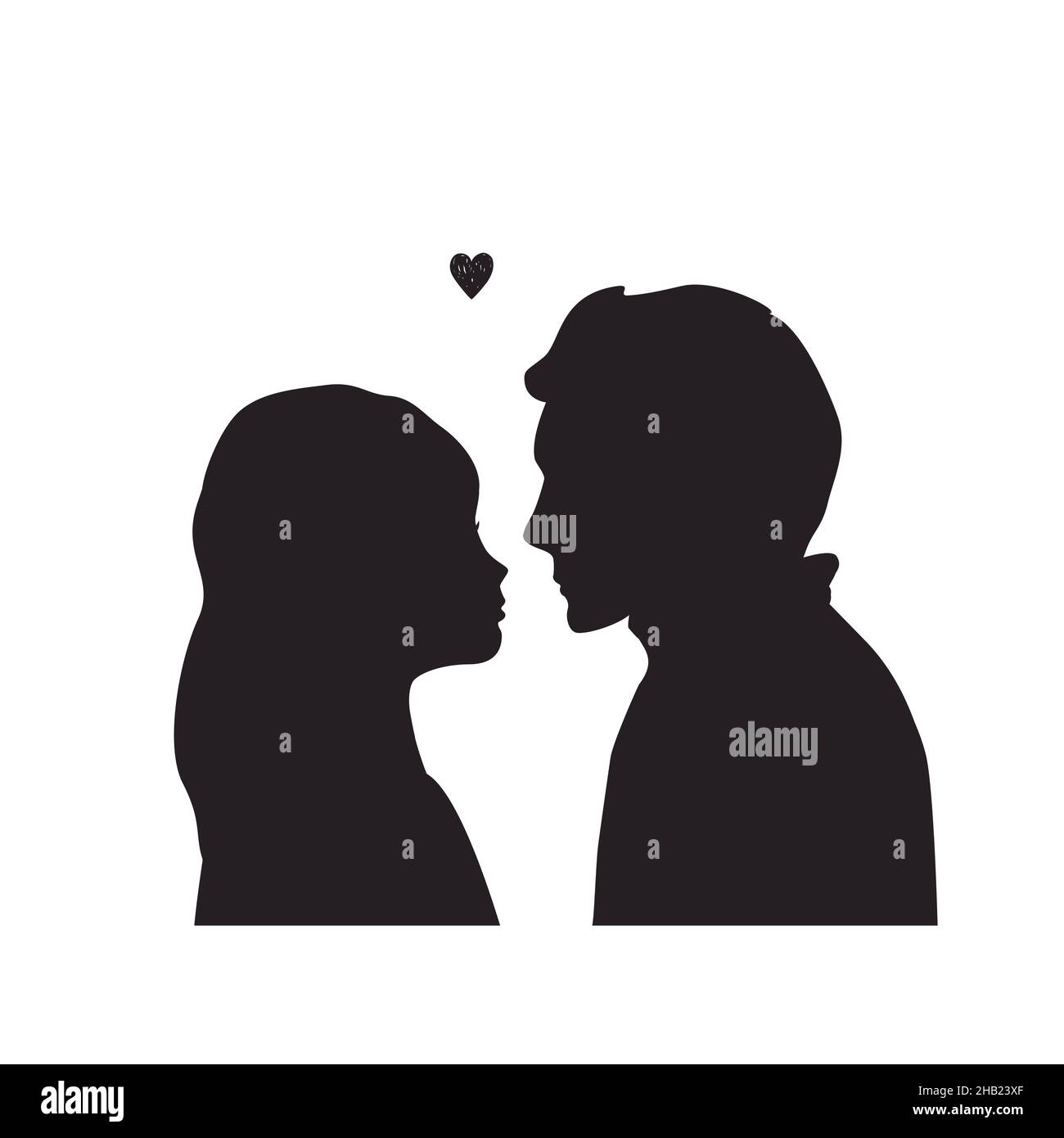 Silhouettes homme et femme isolées sur fond blanc.Profils de faces noires dans le vecteur.Couple embrassant Illustration de Vecteur