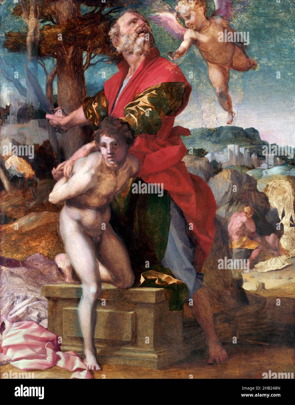Le sacrifice d'Isaac par Andrea del Sarto (Andrea d'Agnolo : 1486-1530), huile sur bois, c.1527 Banque D'Images