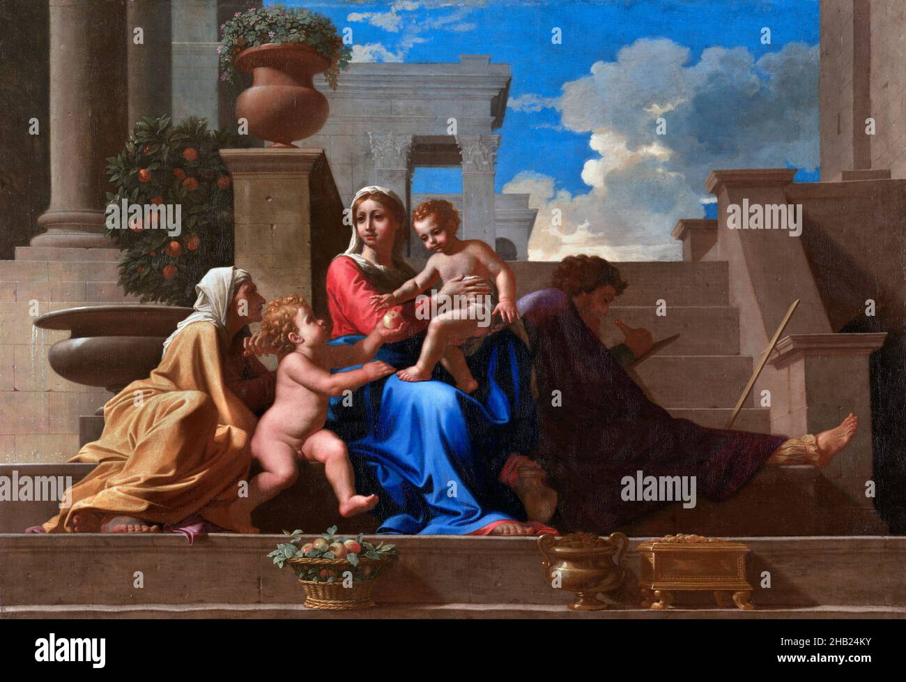 La Sainte famille sur les marches par Nicolas Poussin, huile sur toile, 1648 Banque D'Images