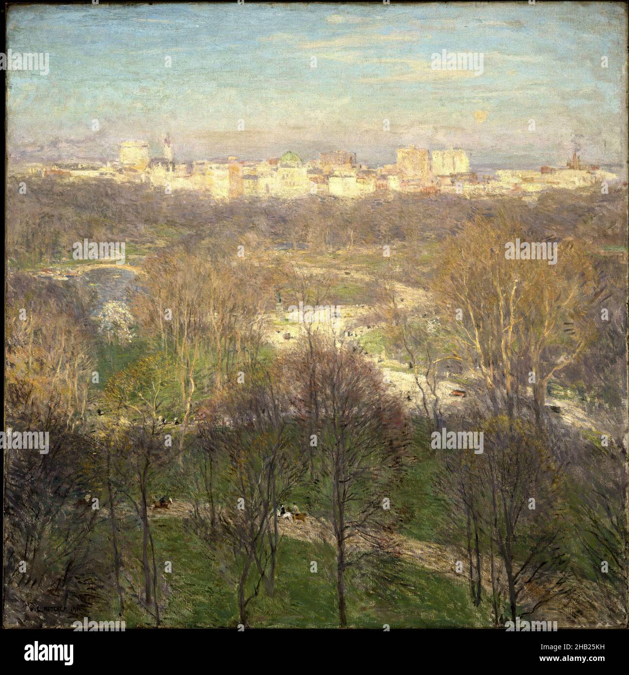 Début de l'après-midi du printemps - Central Park, Willard Leroy Metcalf, cuisine américaine, 1858-1925, huile sur toile,1911, 35 15/16 x 35 15/16 po, 91,3 x 91,3 cm, artiste américain, huile américaine, peinture américaine, Central Park,Vue lointaine, début du 20th siècle, paysage, Manhattan, metcalf,Nature, ndd9, New York City, huile sur toile, peinture,parc, saison, ciel, arbres, scène urbaine Banque D'Images