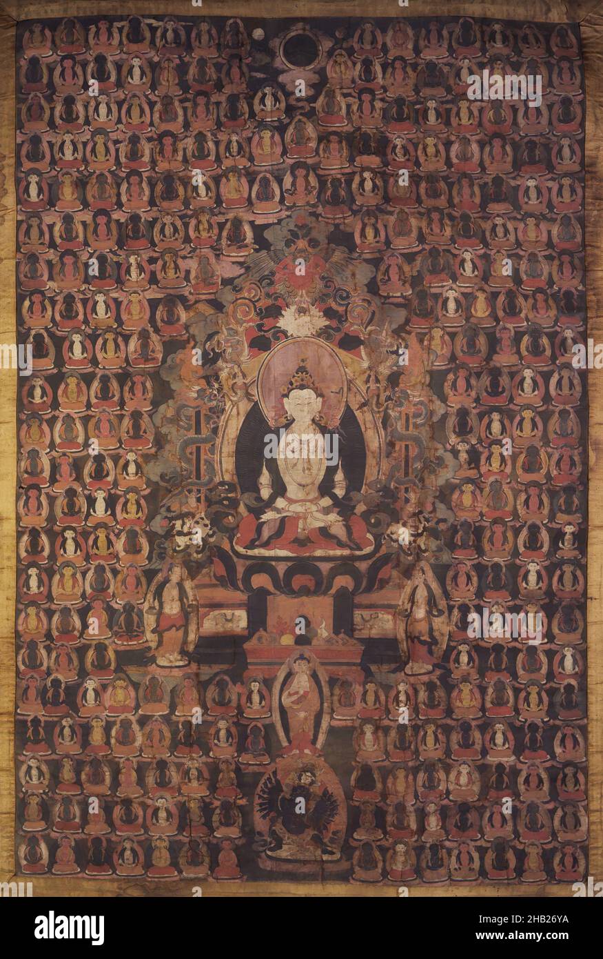 Tanka représentant le bon-po Deity gSen-lha 'od-dkar, couleurs opaques sur coton, Tibet, 18th siècle, image: 37 1/4 x 24 7/8 po, 94,6 x 63,2 cm, coton Banque D'Images