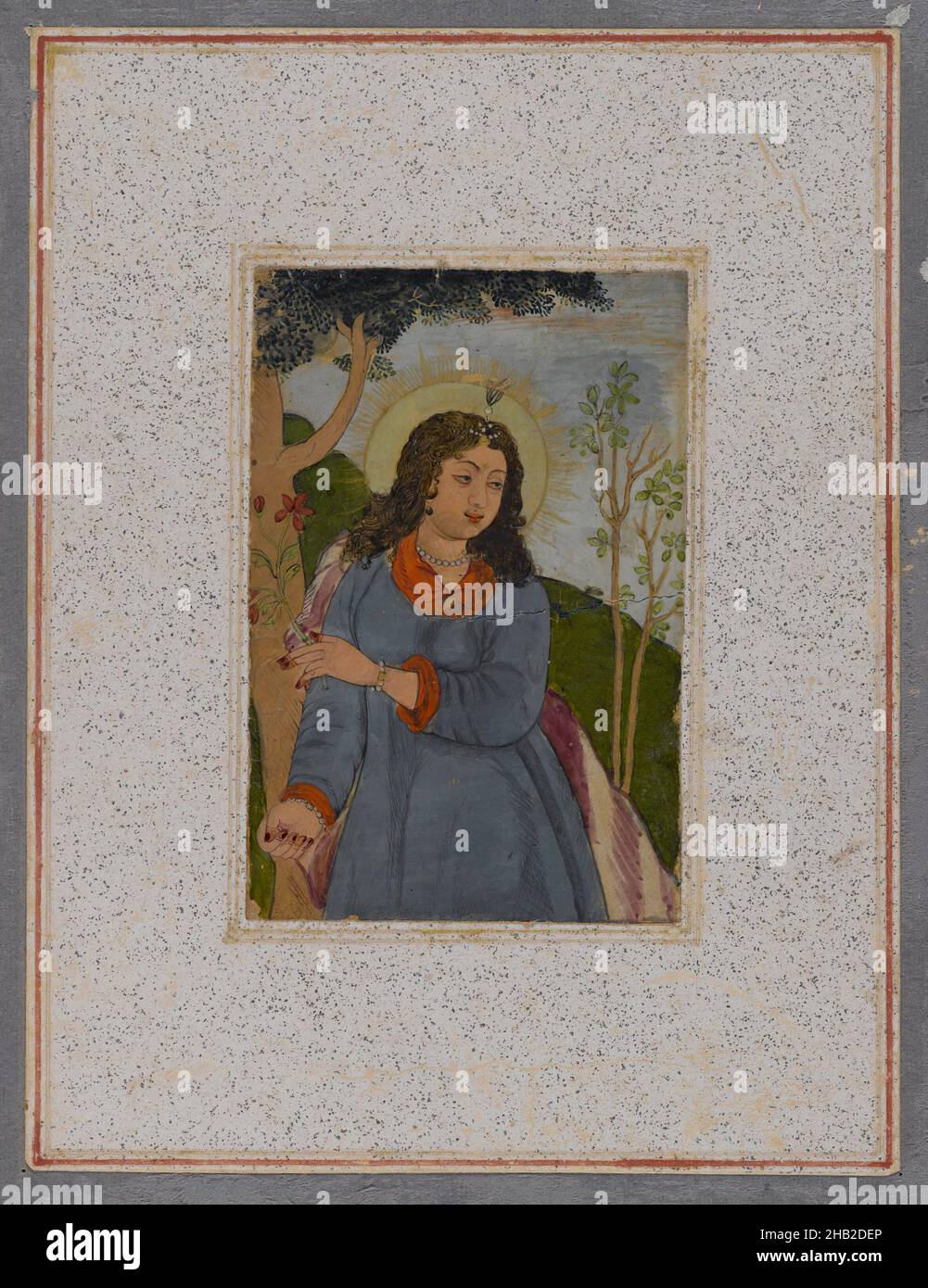 Angel, Mughal, aquarelle opaque sur papier, Deccan, Inde, après 1675, feuille: 9 1/4 x 6 3/8 po., 23,5 x 16,2 cm, Angel, Deccan, européen, Halo,Henné, Kalgi, Mughal, papier, aquarelle,Femme Banque D'Images