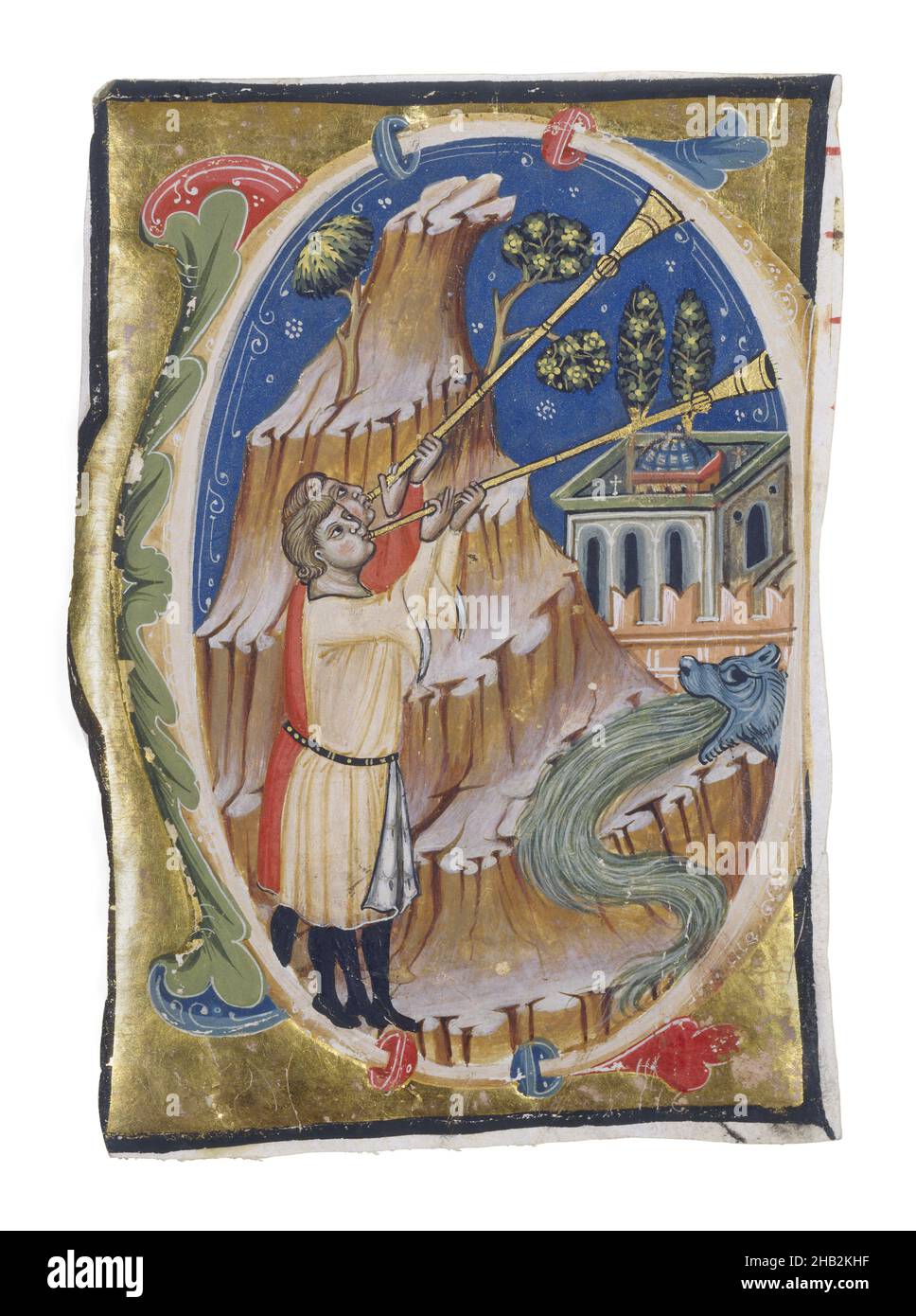 Scène apocalyptique, italienne, fin 13th–début 14th siècle, Tempera et feuille d'or sur parchemin, fabriqué à Padoue, Italie, Europe, Livres et manuscrits,6 13/16 x 4 3/4 po(17,3 x 12,1 cm Banque D'Images