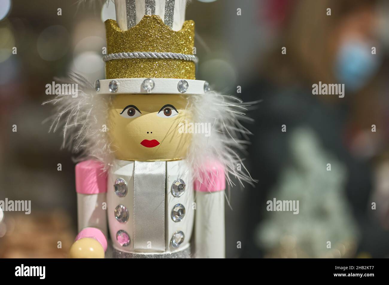 Détail d'un jouet en bois de casse-noisette de Noël Banque D'Images