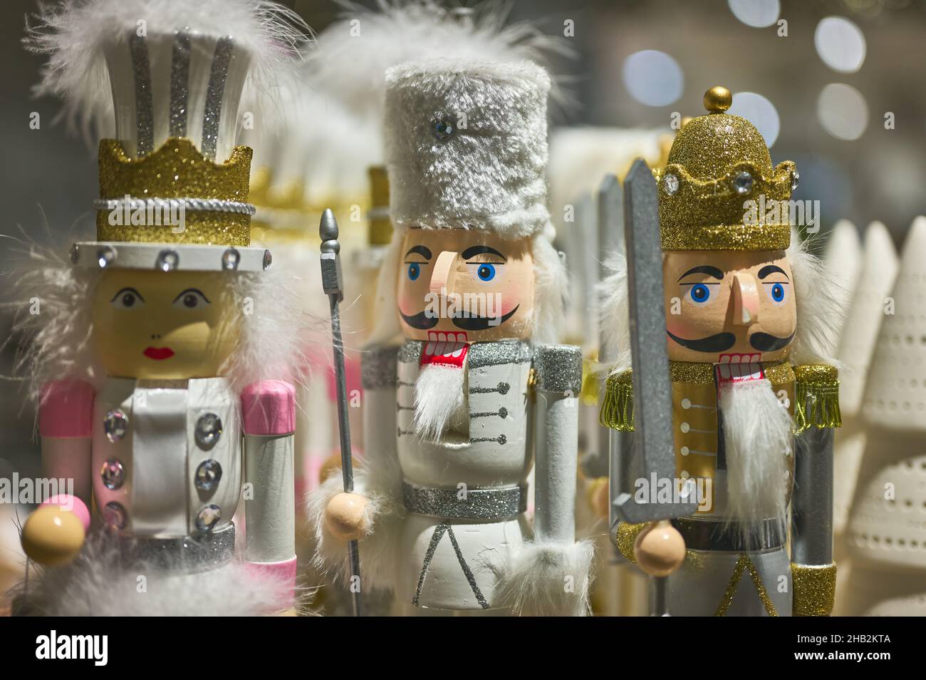 détail des jouets en bois de noël en forme de casse-noisette Banque D'Images