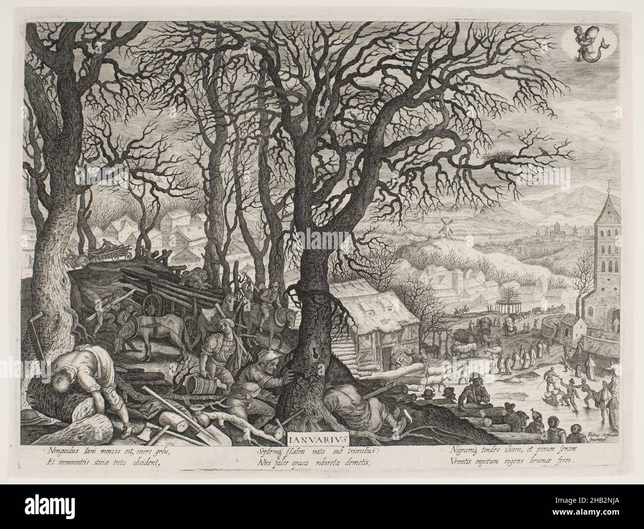 Janvier, de la série 'les douze mois', Pieter Stevens, flamand (Bohême active), vers 1567–après 1624, Aegidius Sadeler II,Flamand, c.1570–1629, 1607, gravure, fabriqué en Europe,Tirages, image : 8 7/16 x 11 3/8 cm(21,4 x 28,9 cm Banque D'Images