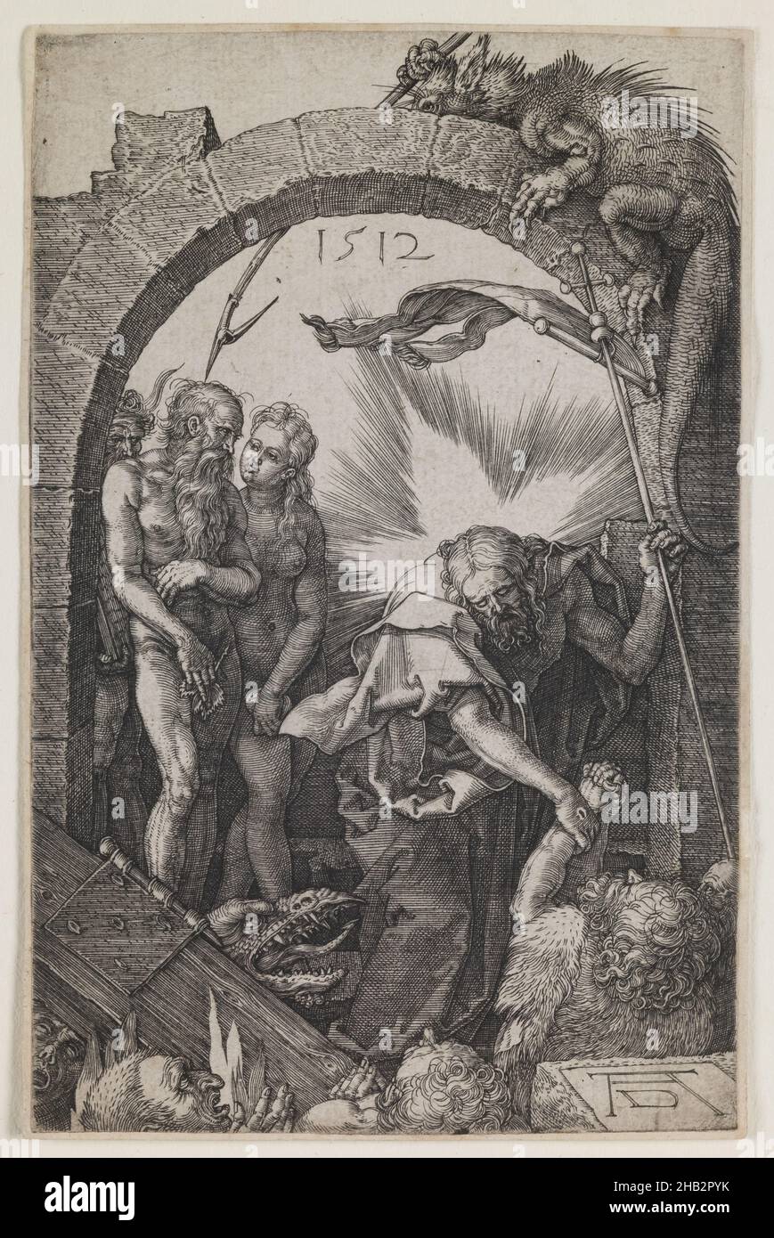 Harramer de l'Enfer, de la série 'la passion gravée', Albrecht Dürer, allemand, 1471–1528, 1512,Gravure, faite à Nuremberg, Bavière, Allemagne, Europe,Tirages, image : 4 1/2 x 2 15/16 cm(11,4 x 7,4 cm Banque D'Images