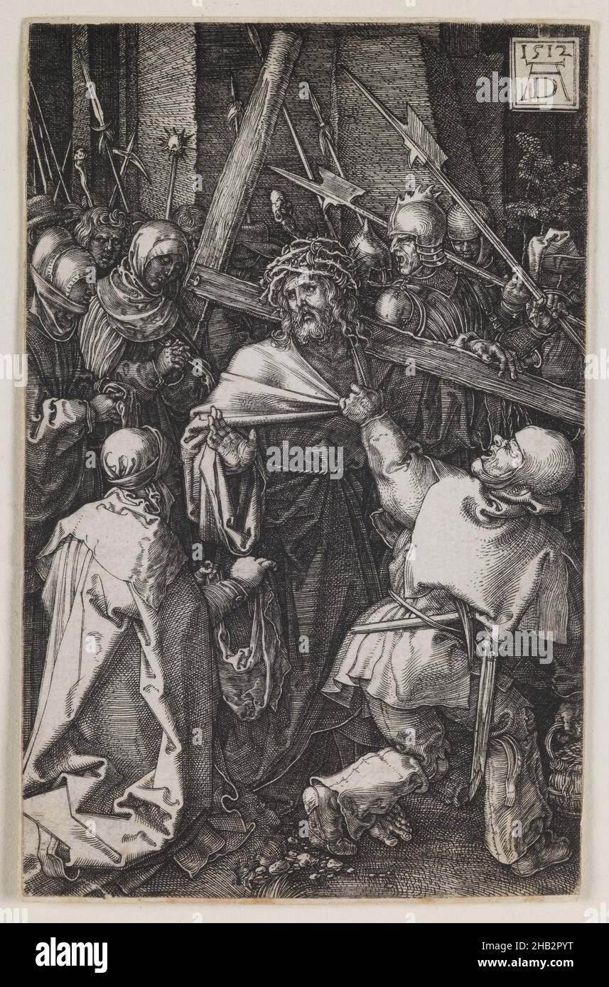 Relèvement de la Croix, de la série 'la passion gravée', Albrecht Dürer, allemand, 1471–1528, 1512,Gravure, faite à Nuremberg, Bavière, Allemagne, Europe,Tirages, image : 4 1/2 x 2 15/16 cm(11,5 x 7,4 cm Banque D'Images
