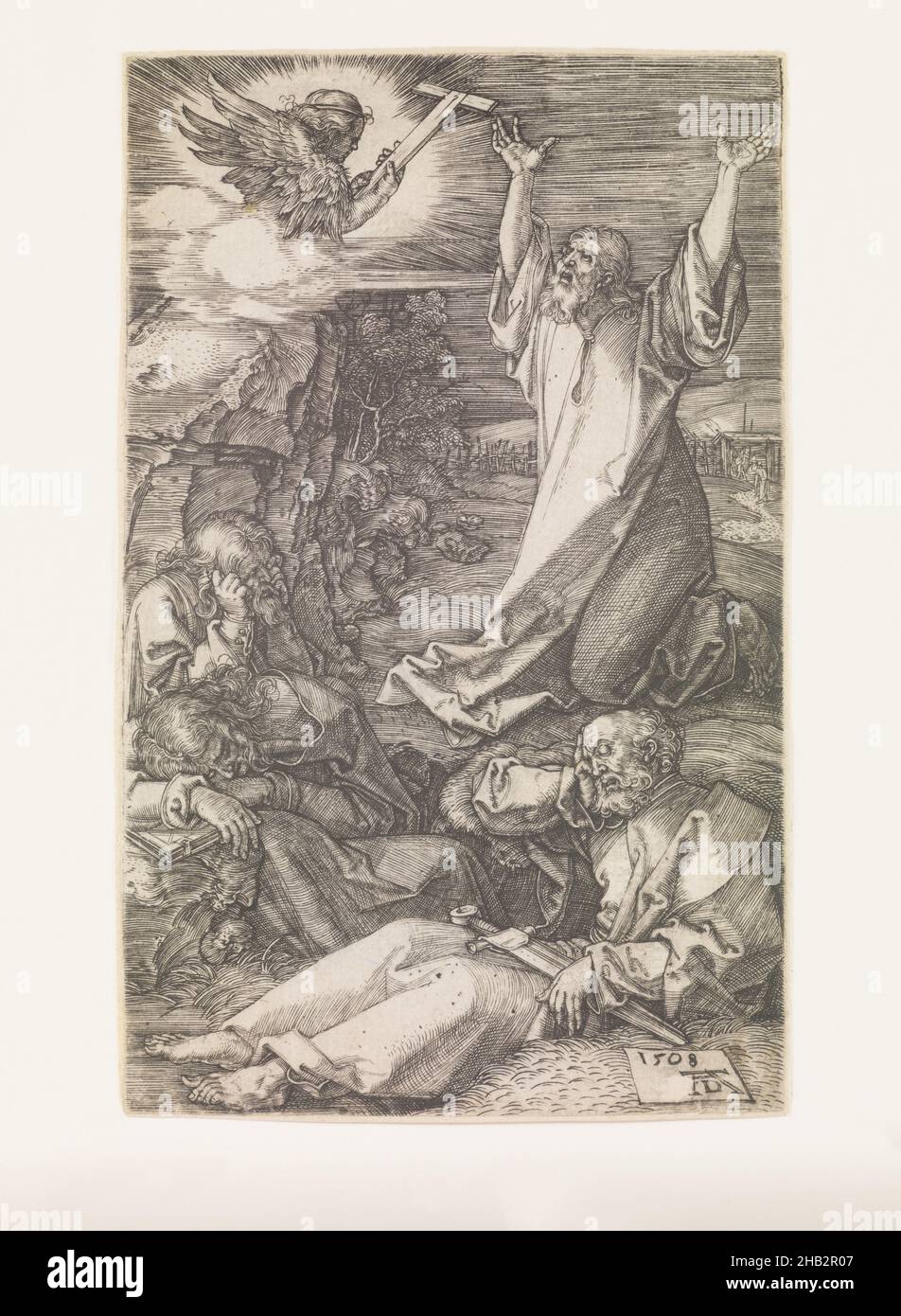Agonie dans le jardin, de la série "la passion gravée", Albrecht Dürer, allemand, 1471–1528, 1508,Gravure, faite à Nuremberg, Bavière, Allemagne, Europe,Tirages, image : 4 1/2 x 2 13/16 cm(11,5 × 7,2 cm Banque D'Images