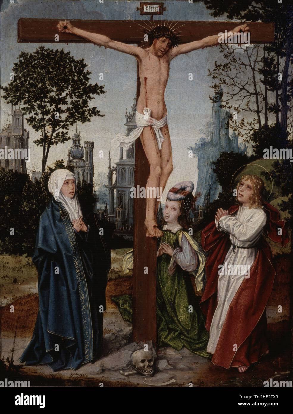 Crucifixion, Jan Provoost, Netherlandish du Sud, c.1465–1529, c.1510–15,Huile sur panneau, fabriquée en Belgique, Europe, peintures, 11 1/2 x 9 po.(29,2 x 22,9 cm Banque D'Images