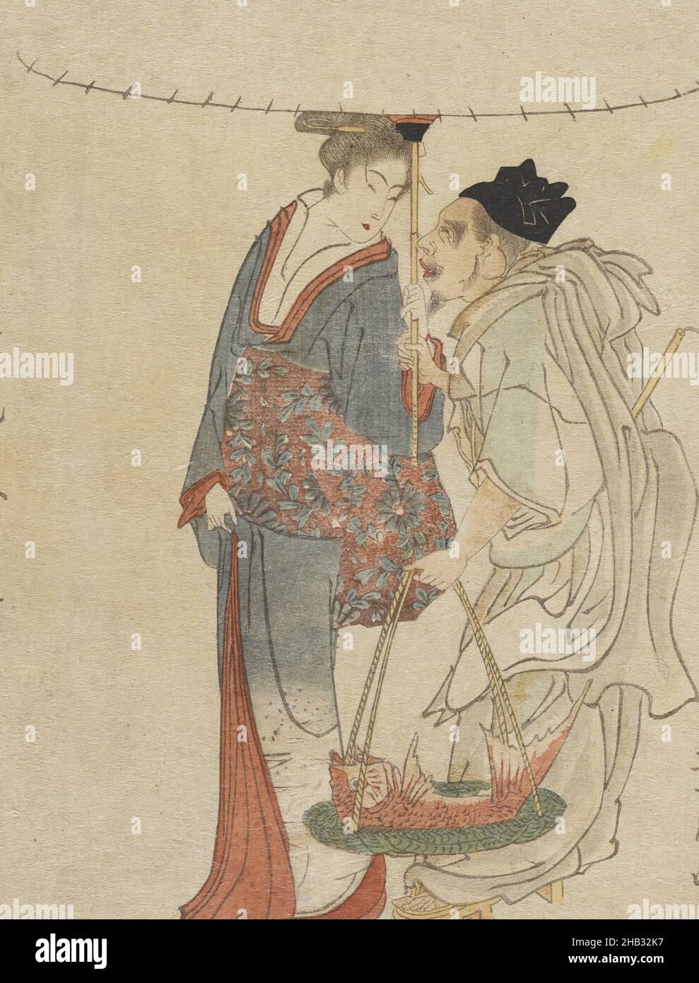 Ebisu et Benten marchant dans la neige, Utagawa Toyohiro, artiste, 1810-1820, Tokyo,Cet imprimé boisés japonais est un bon exemple d'imprimés en suribono, en édition limitée, commandés par des particuliers, qui sont finement fabriqués, plus petits qu'un ōban, ils combinent souvent le verset et l'image dans des arrangements complémentaires.La composition d'Ebisu et Benten ou Benzaiten par Utagawa Toyohiro (1773–1828) a été publiée pour célébrer l'avènement de la nouvelle année.Les deux chiffres ont été comptés parmi les fukujin, les sept dieux de bonne fortune, et leur apparence ensemble a été particulièrement propice. Banque D'Images