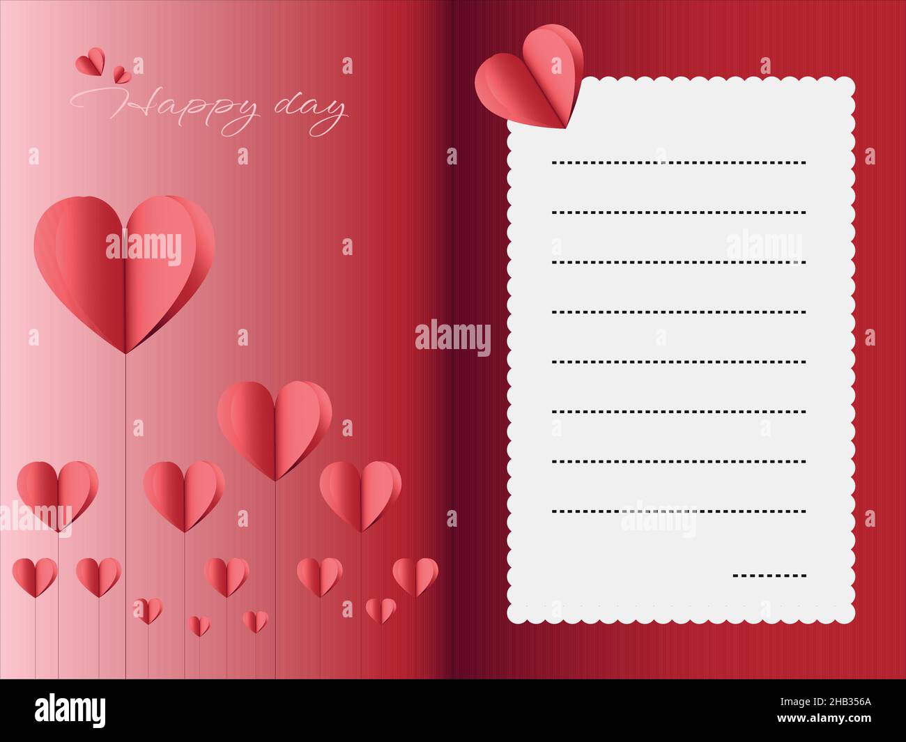 Lettre d'amour avec coeurs en papier découpé pour la Saint-Valentin ou la fête des mères.Modèle pour écrire une belle lettre ou un message Illustration de Vecteur