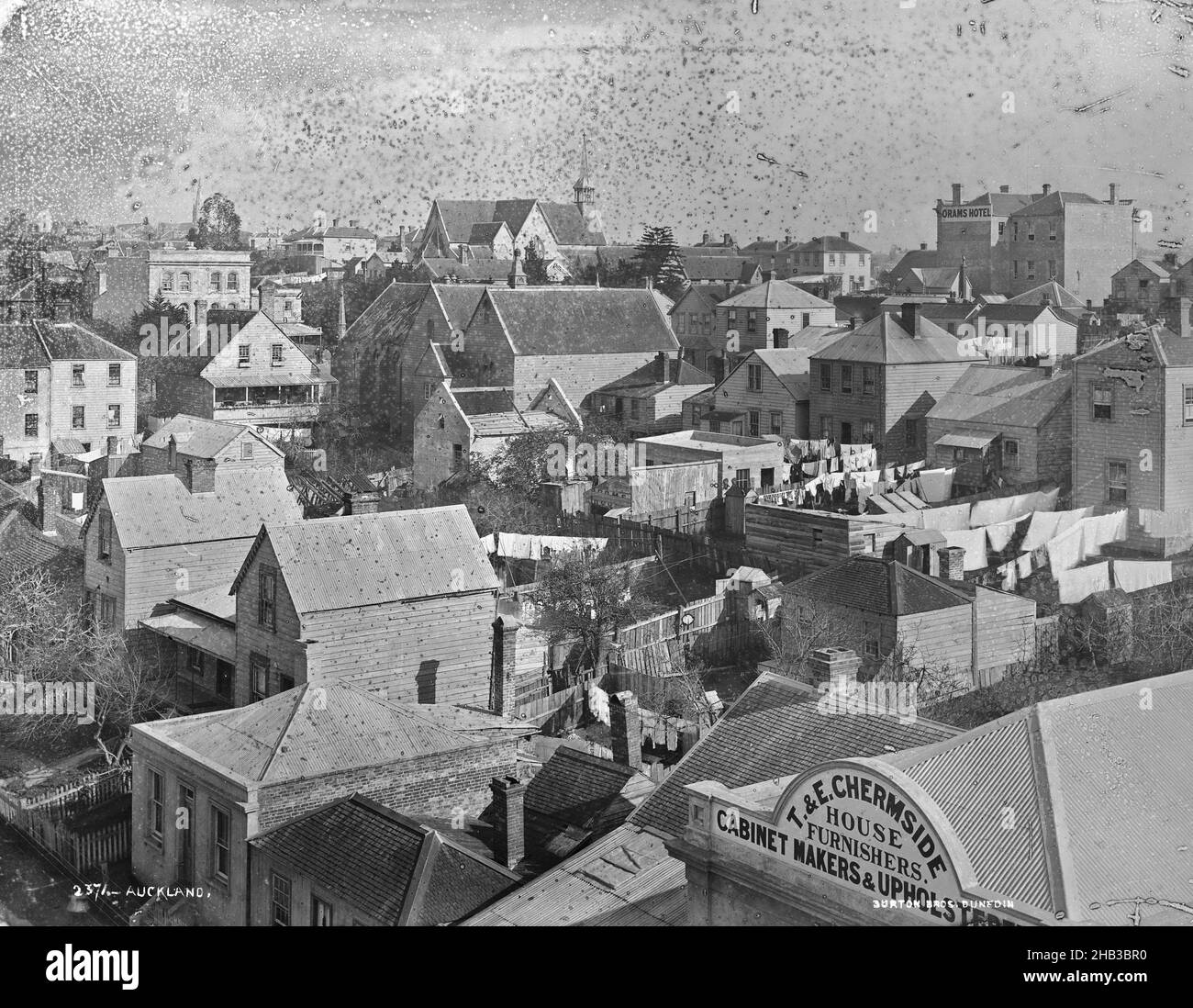 Auckland, Burton Brothers studio, studio de photographie, Dunedin, préparation de plaques sèches en gélatine, Sixième plaque d'un panorama d'Auckland depuis le clocher du feu Banque D'Images