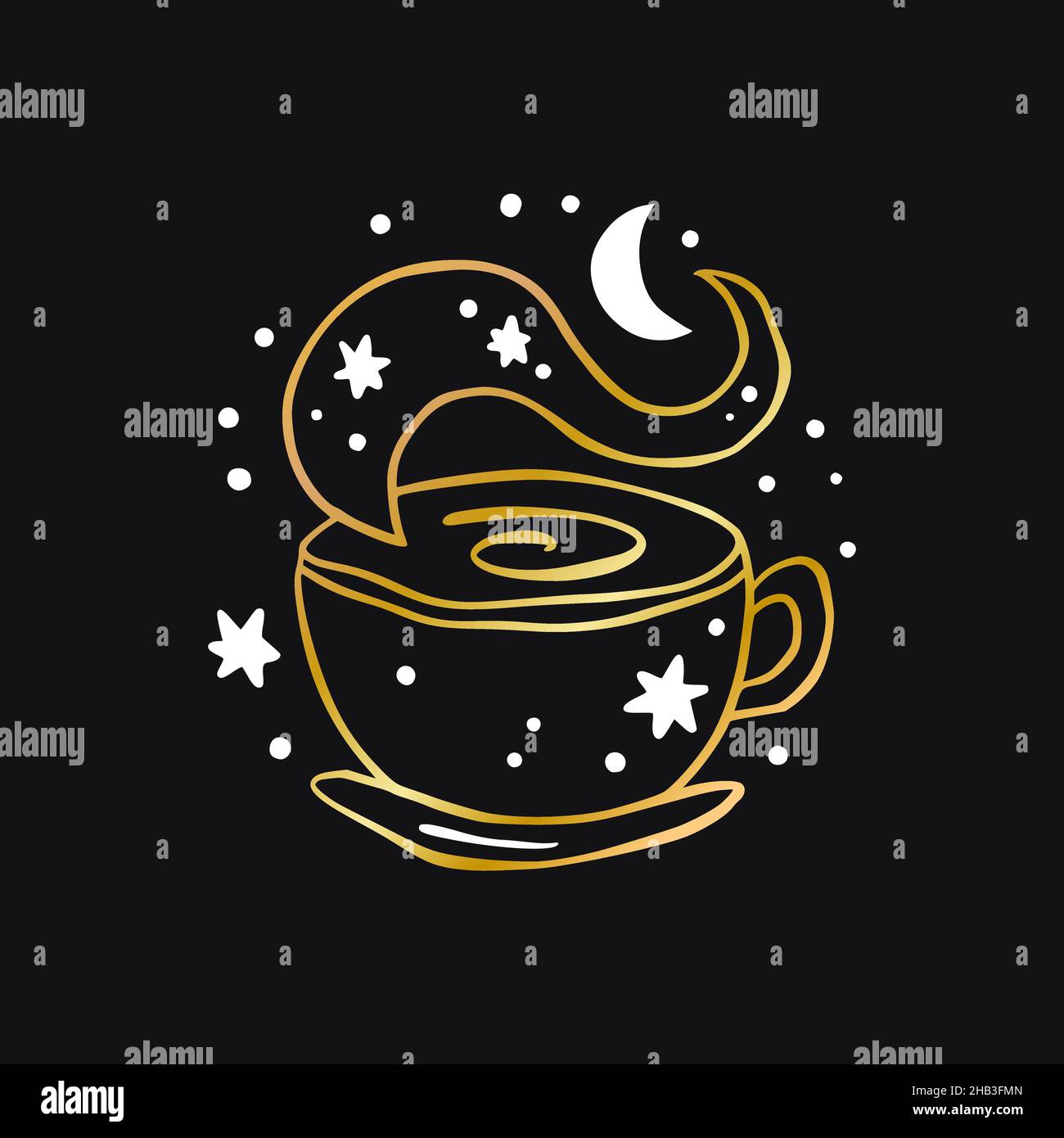 Symbole céleste du café et du thé du boho vectoriel - logo or en forme d'étoile et de lune Illustration de Vecteur