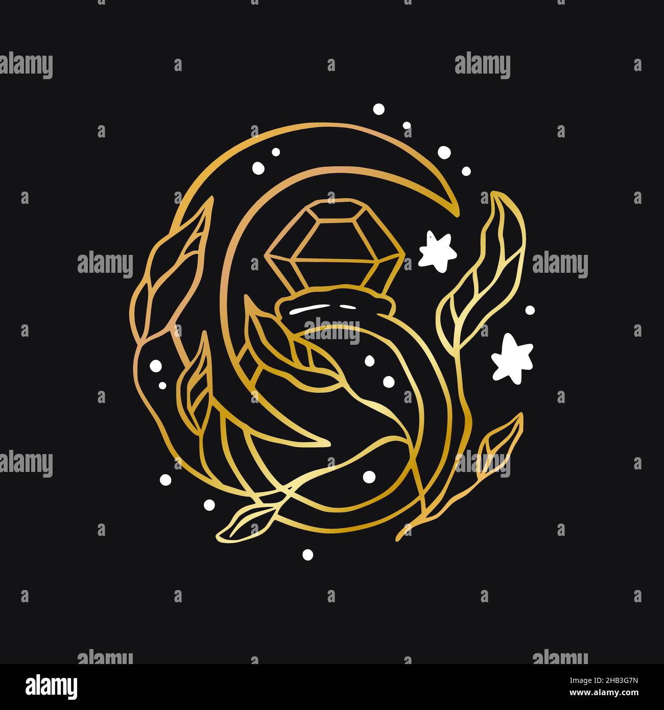 Vecteur boho bague amour Celestial icône - étoile et lune logo or Illustration de Vecteur