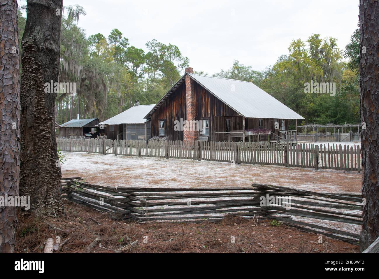 Maison de pionniers historique de la famille Chesser dans la réserve naturelle nationale d'Okefenokee, Folkston, Géorgie, États-Unis Banque D'Images