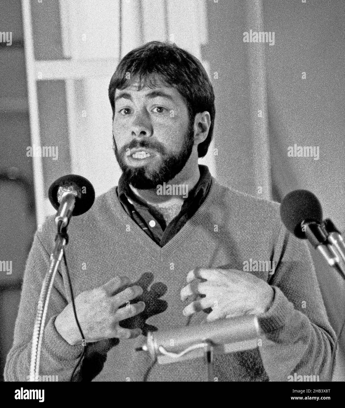 Co-fondateur d'Apple, Steve Wozniak parlant à San Francisco, 1987 Banque D'Images