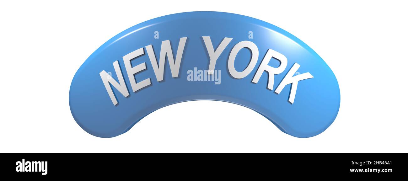 New York écrire en lettres blanches sur le bouton bleu incurvé - 3D illustration de rendu Banque D'Images