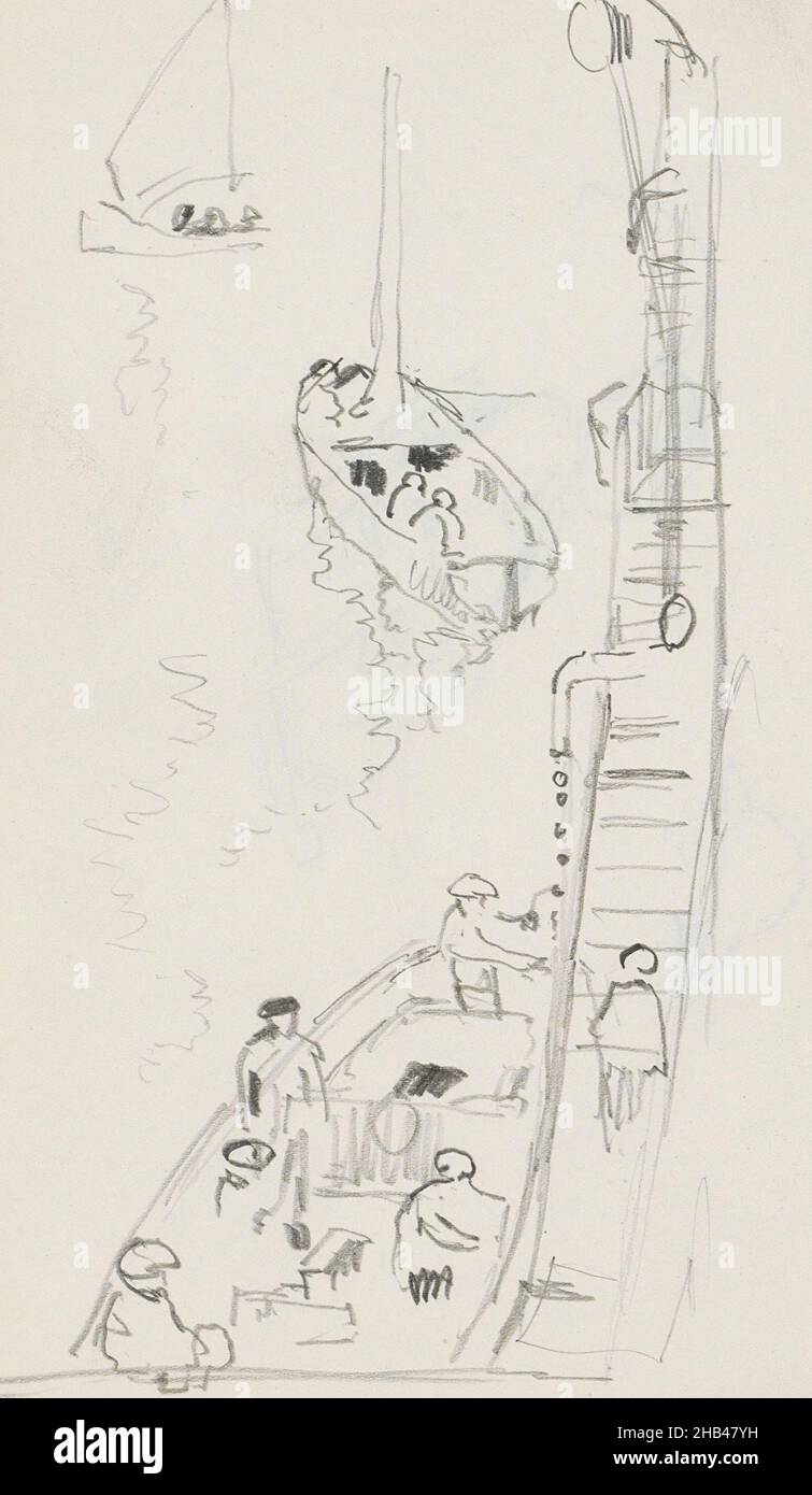 Deux voiliers naviguent devant le navire.Feuille 54 verso d'un carnet de croquis de 73 feuilles, Figures sur le pont d'un navire, Cornelis Vreedenburgh, c.1935 - c.1936 Banque D'Images
