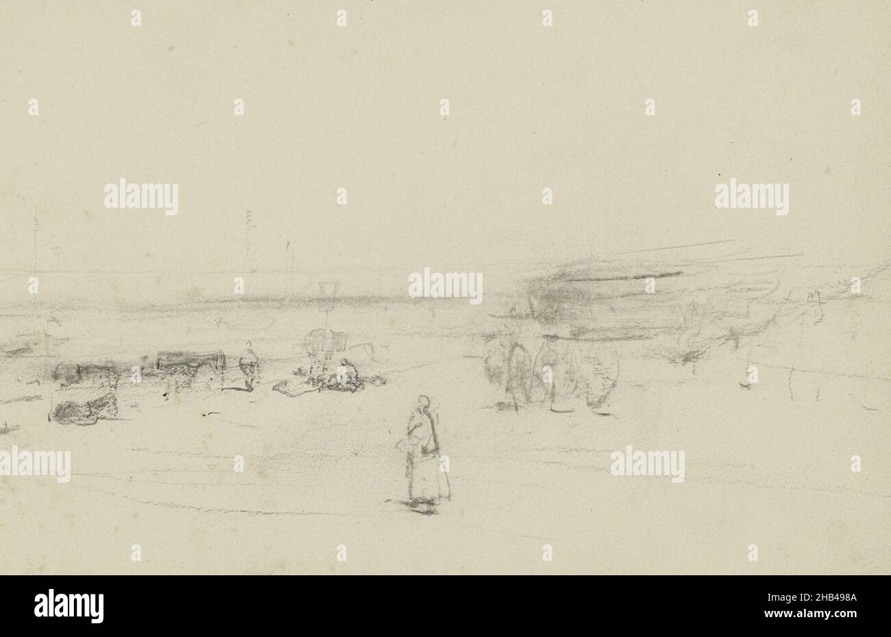 Feuille 27 recto d'un carnet de croquis de 39 feuilles, Figures sur la plage de Scheveningen, Johannes Bosboom, c.1873 Banque D'Images