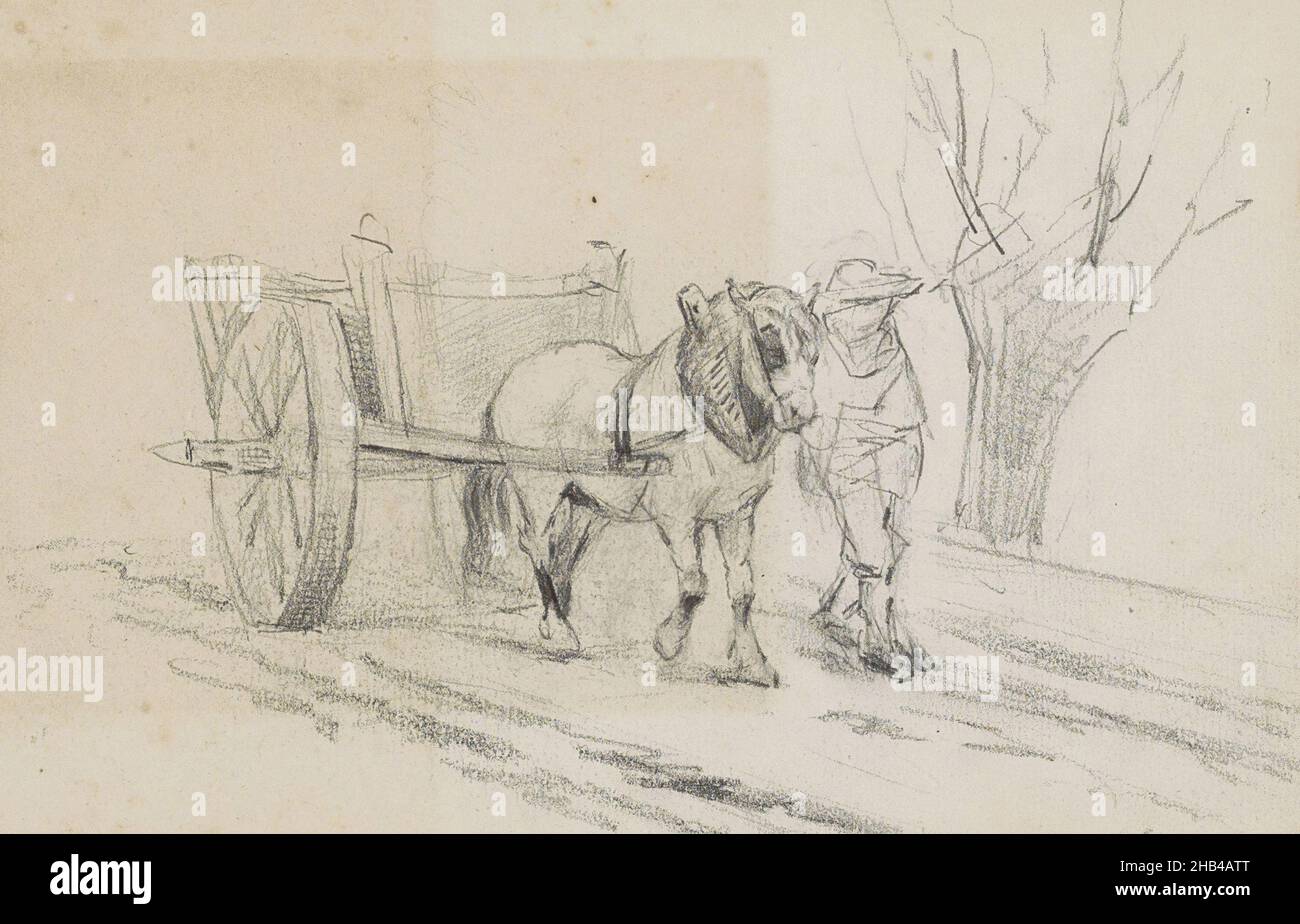 Feuille 6 verso d'un carnet d'esquisses de 41 feuilles, figure voilée avec un chariot à cheval sur un chemin, Willem Cornelis RIP, 1877 Banque D'Images