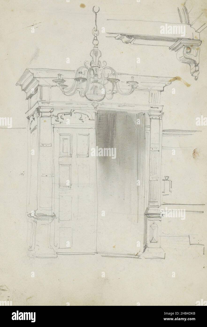 Au-dessus des portes se trouve un lustre.Feuille 30 verso d'un carnet de croquis de 41 pages., portes de l'église, vue de l'intérieur., Johannes Bosboom, 1827 - 1891 Banque D'Images