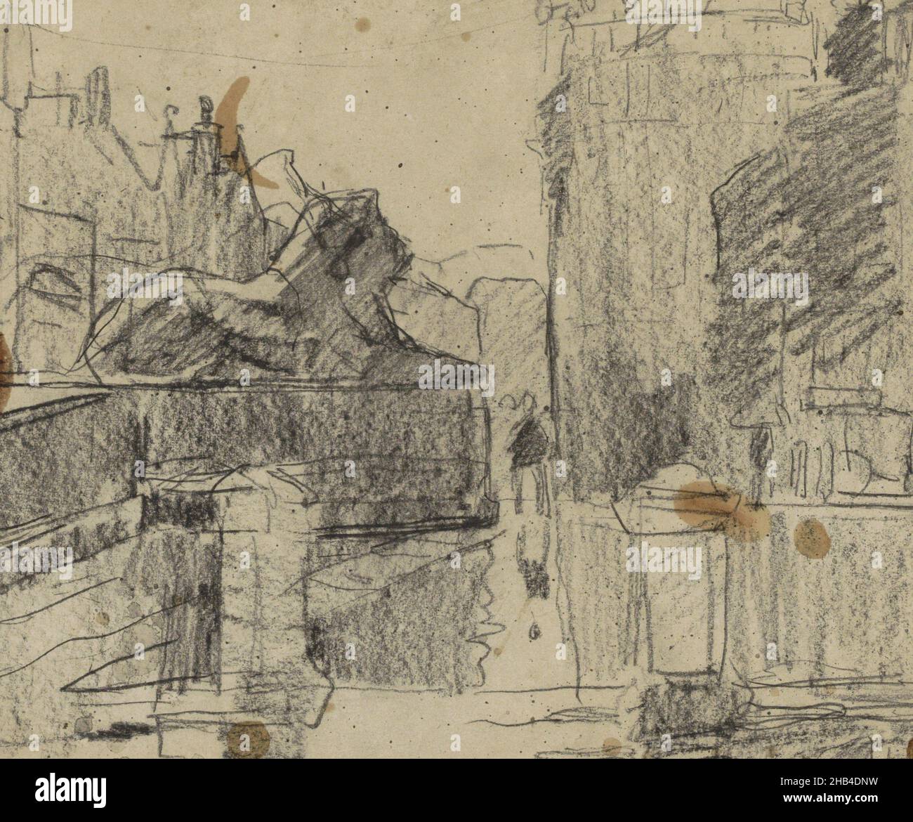 Devant un des lions au pied de la colonne de Nelson.Page 21 d'un carnet de 29 pages, vue de Trafalgar Square, Londres., rapporteur pour avis: Willem Witsen, Londres, 1888 - 1891,Willem Witsen, 1888 - 1891 Banque D'Images