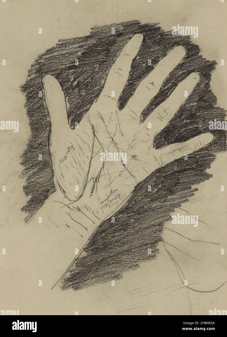 Page 48 d'un carnet de croquis de 72 feuilles, main avec doigts écartés, dessinateur: Willem Witsen, Ewijkshoeve, (éventuellement), 1874 - 1923,Willem Witsen, 1874 - 1923 Banque D'Images