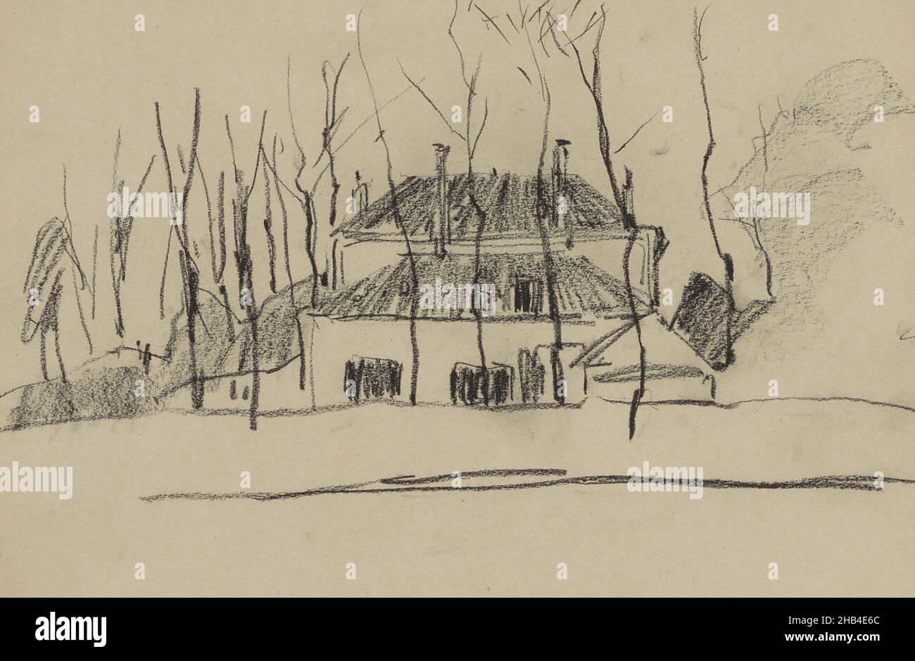 Page 45 d'un carnet de 72 pages, Paysage avec bâtiments, dessinateur: Willem Witsen, Ewijkshoeve, (éventuellement),1874 - 1923, Willem Witsen, 1874 - 1923 Banque D'Images