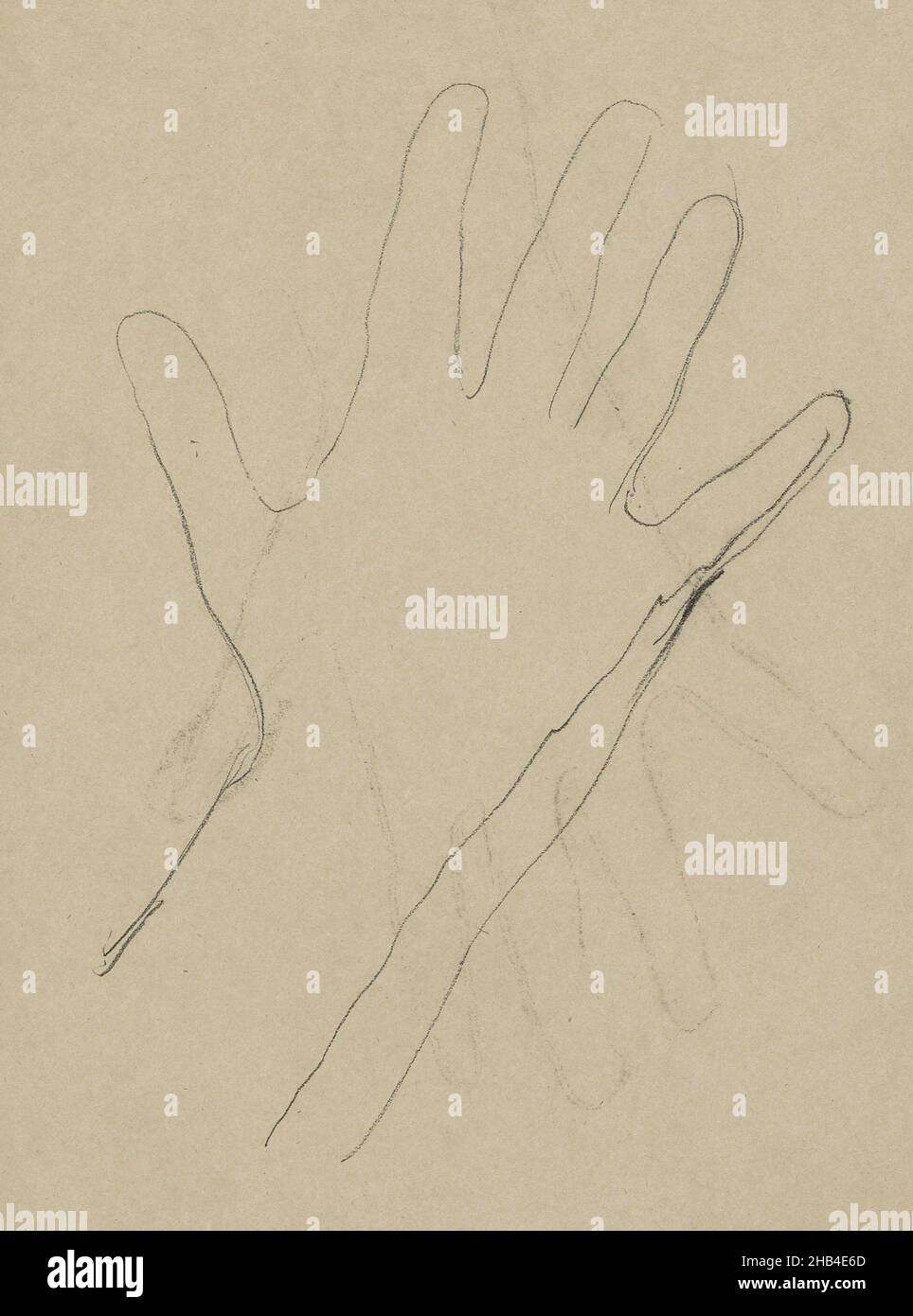 Page 47 d'un carnet de croquis de 72 feuilles, main avec doigts écartés, dessinateur: Willem Witsen, Ewijkshoeve, (éventuellement), 1874 - 1923,Willem Witsen, 1874 - 1923 Banque D'Images