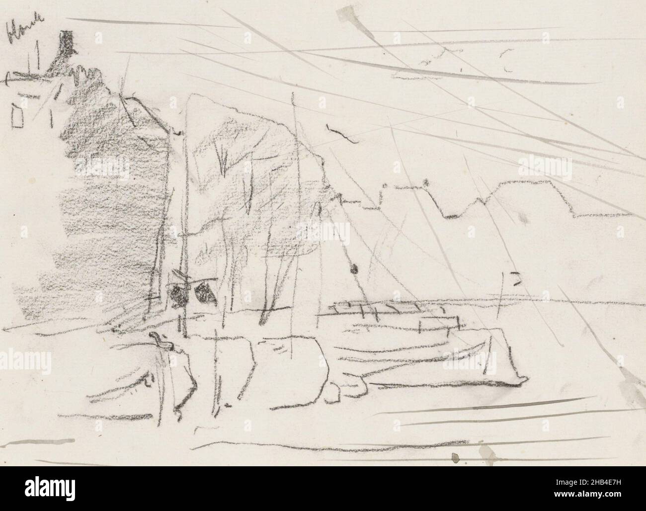 Page 19 d'un carnet de croquis de 17 pages, Cityscape avec des navires près d'un quai., rapporteur pour avis: Willem Witsen, c.1897 - c.1899, Willem Witsen, ch.1897 - c.1899 Banque D'Images