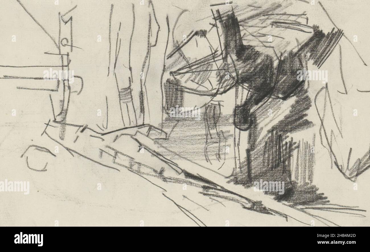 Sur l'autre page peut-être un chat.Page 23 et page 24 d'un carnet de 25 pages, figure assise, peut-être dans un stable., dessinateur: George Hendrik Breitner, Paris, 1884 - 1886, George Hendrik Breitner, 1884 - 1886 Banque D'Images