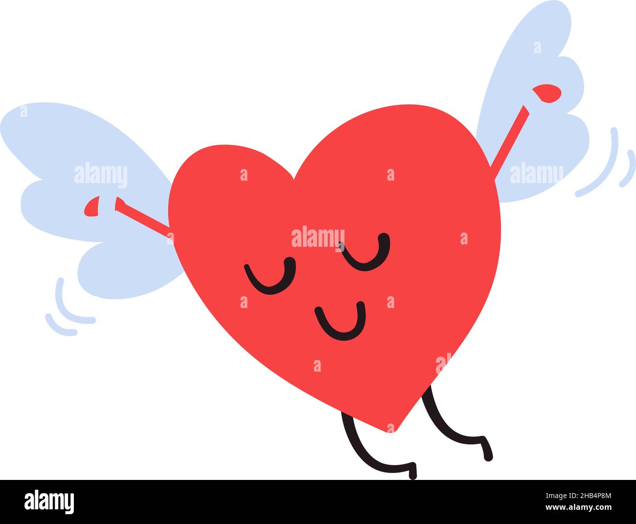 L'amour est dans l'air.Ange en forme de coeur pour le design romantique de la Saint-Valentin.Joyeux sourire volant cœur dans l'amour.Ailes d'amour.Illustration vectorielle mignonne Illustration de Vecteur