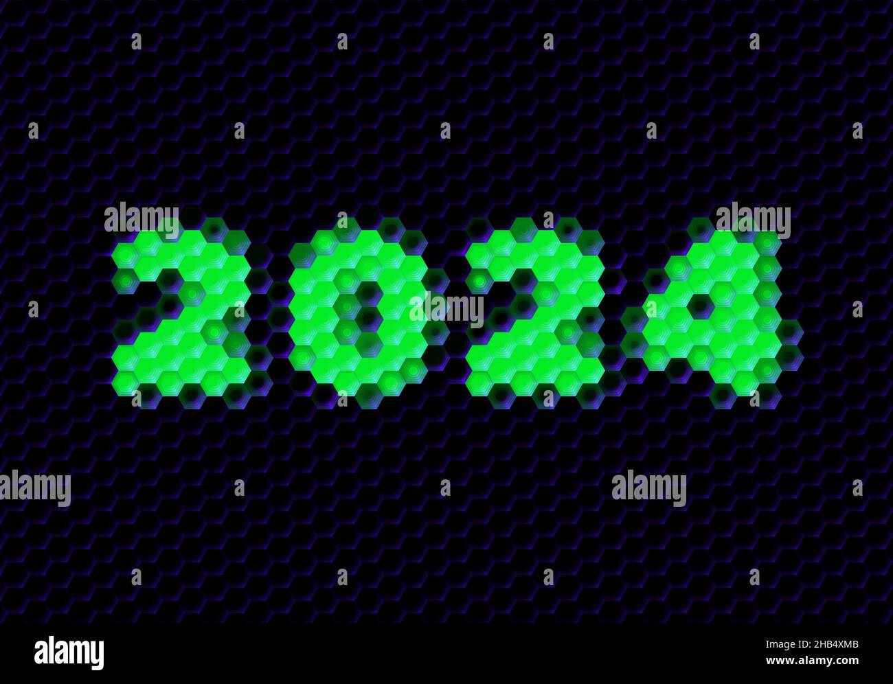 Signe de l'année 2024 avec la grille de pixels hex.Numéro du nouvel an