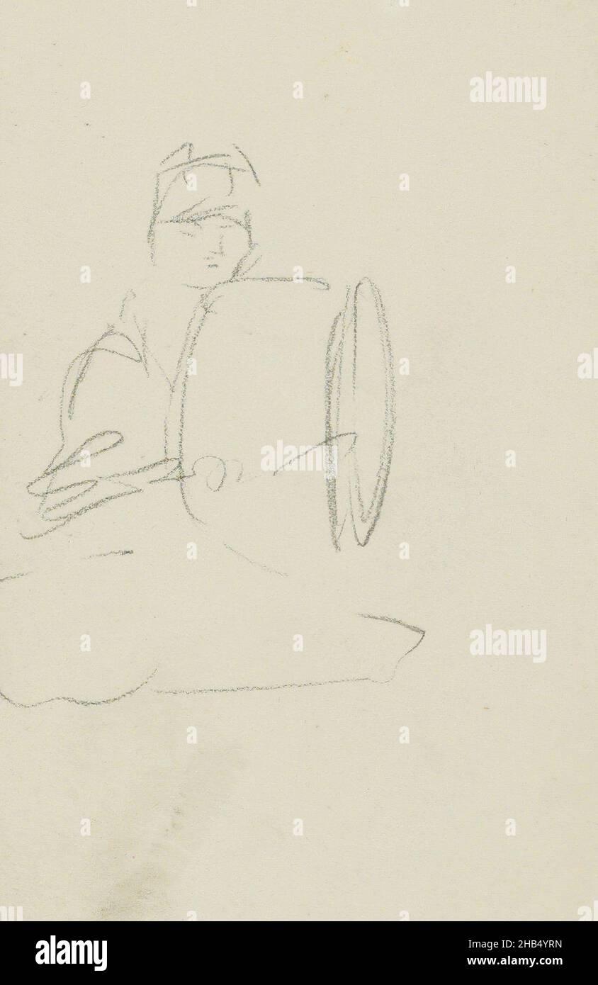 Peut-être est.Page 36 de l'esquisse XXXIX avec 51 pages., figure assise avec un tambour., dessinateur: Isaac Israël, Paris, 1887 - 1934, Isaac Israël,1887 - 1934 Banque D'Images