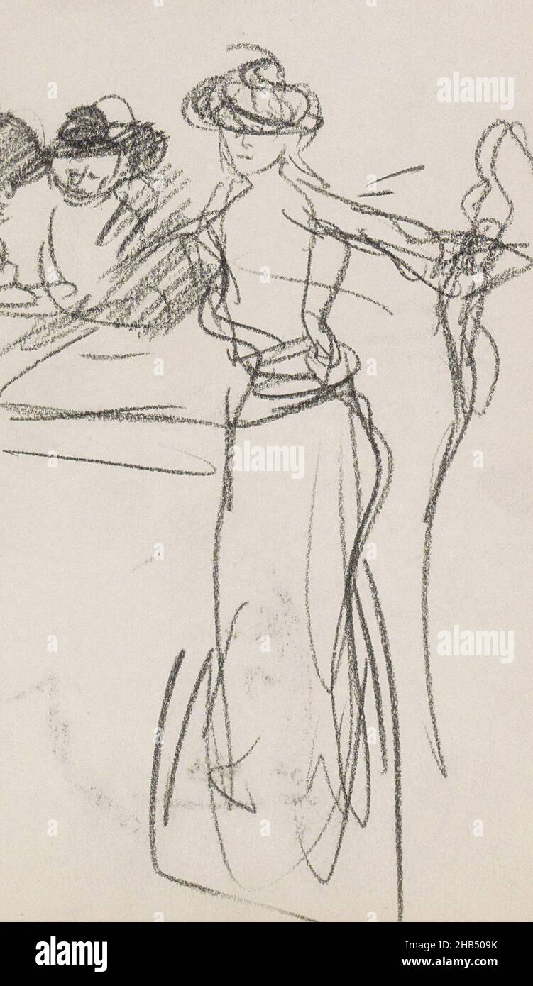 Devant une femme debout avec un chapeau.À l'arrière peut-être des femmes assises.Page 27 de sketchbook XLIX avec 32 pages., femmes, dessinateur: Isaac Israël, Paris, (peut-être),1887 - 1934, Isaac Israël, 1887 - 1934 Banque D'Images