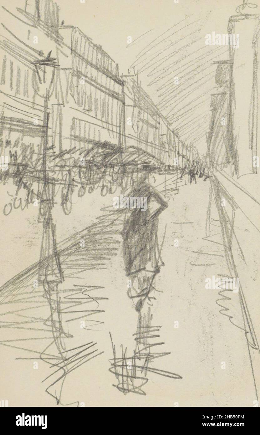 Sur les voitures de rue.Page 16 verso de l'esquisse LIX avec 21 pages, vue rue à Paris à la pluie, Isaac Israël, 1887 - 1934 Banque D'Images