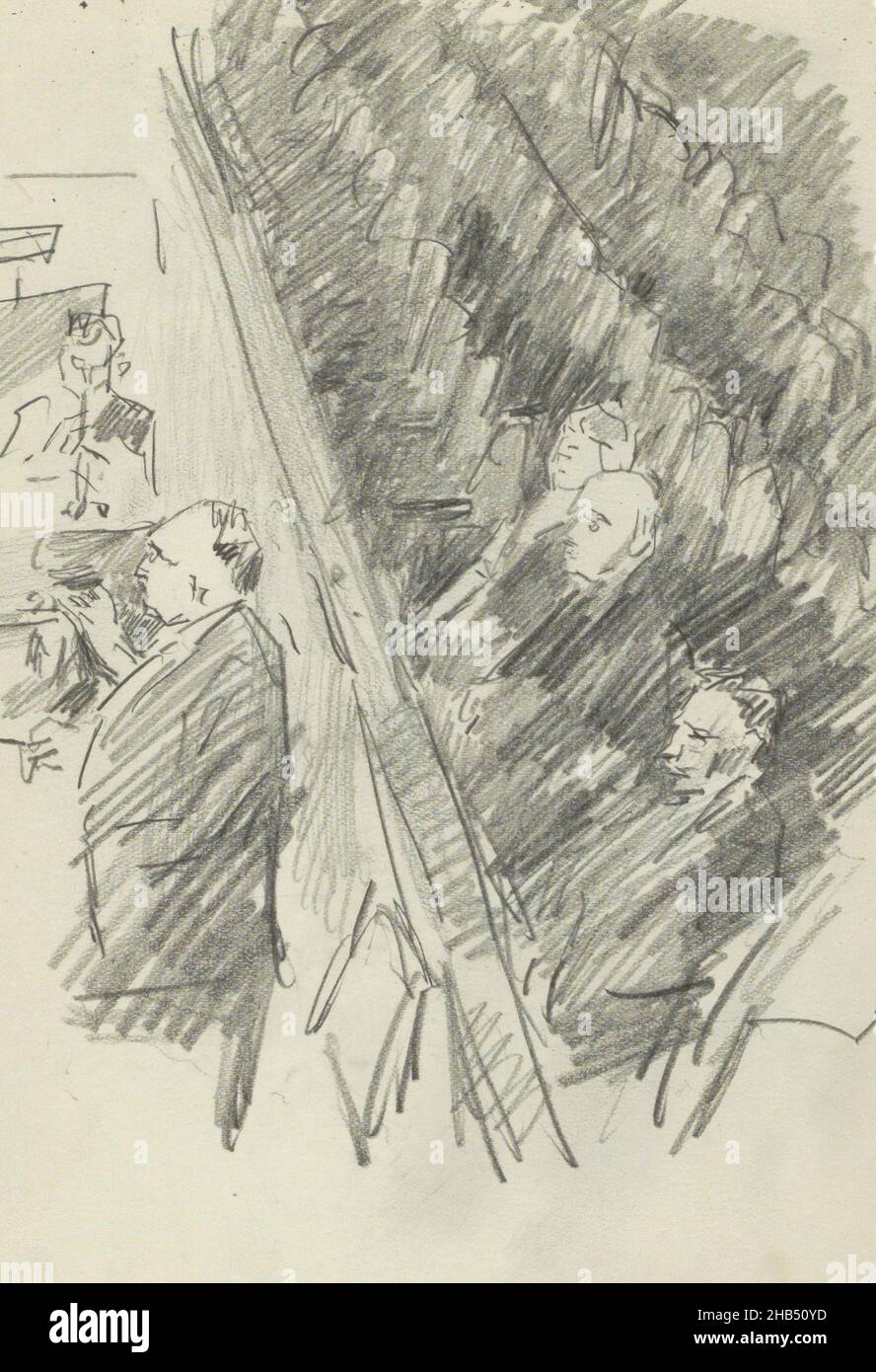 À côté de lui un blazer et des auditeurs derrière lui.Feuille 9 recto de l'esquisse LXI avec 20 feuilles, chef d'orchestre dans une fosse d'orchestre, Isaac Israël, 1875 - 1934 Banque D'Images