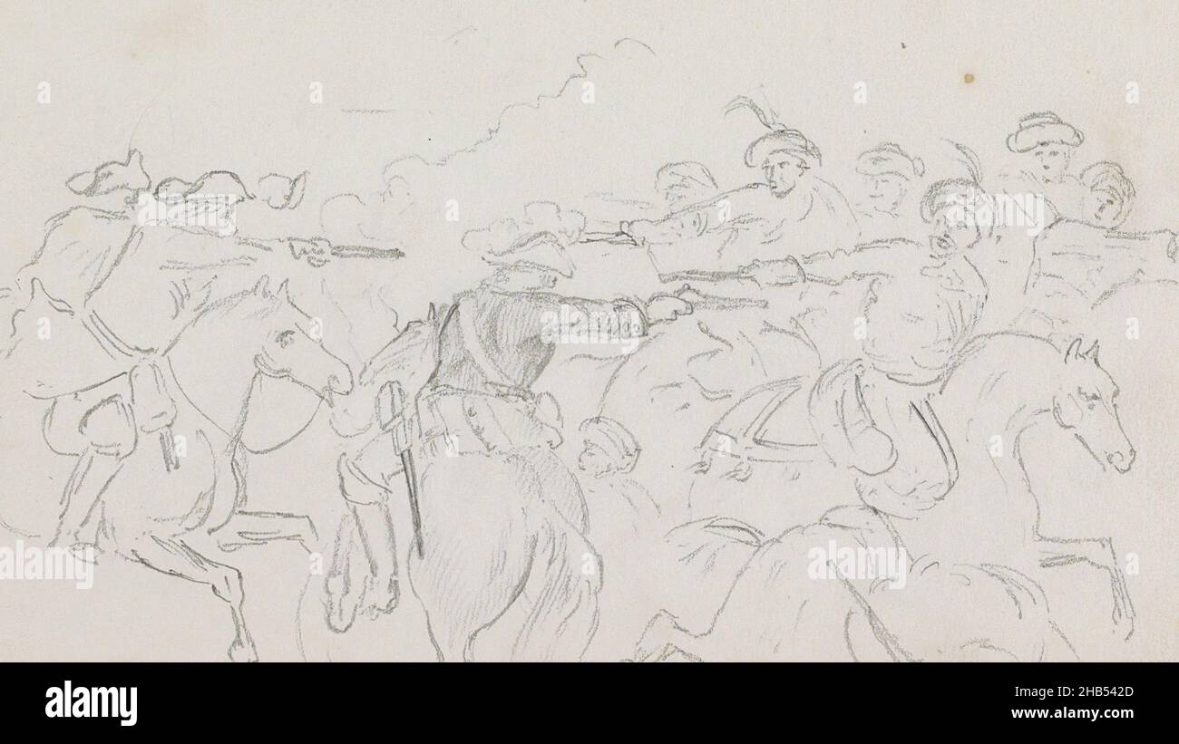 Avec feu et fusils.Feuille 9 d'un carnet de 7 feuilles, soldats de combat à cheval., dessinateur: George Hendrik Breitner, (signé par l'artiste), Rotterdam, c.1871 - c.1872 et/ou 1874 - 1876, George Hendrik Breitner, 1874 - 1876 Banque D'Images