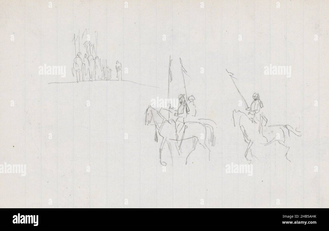 Les soldats portent des drapeaux.Page 94 d'un carnet de 62 pages., soldats indiens à cheval, dessinateur: Marius Bauer, Inde, 1897 - 1898, Marius Bauer,1897 - 1898 Banque D'Images