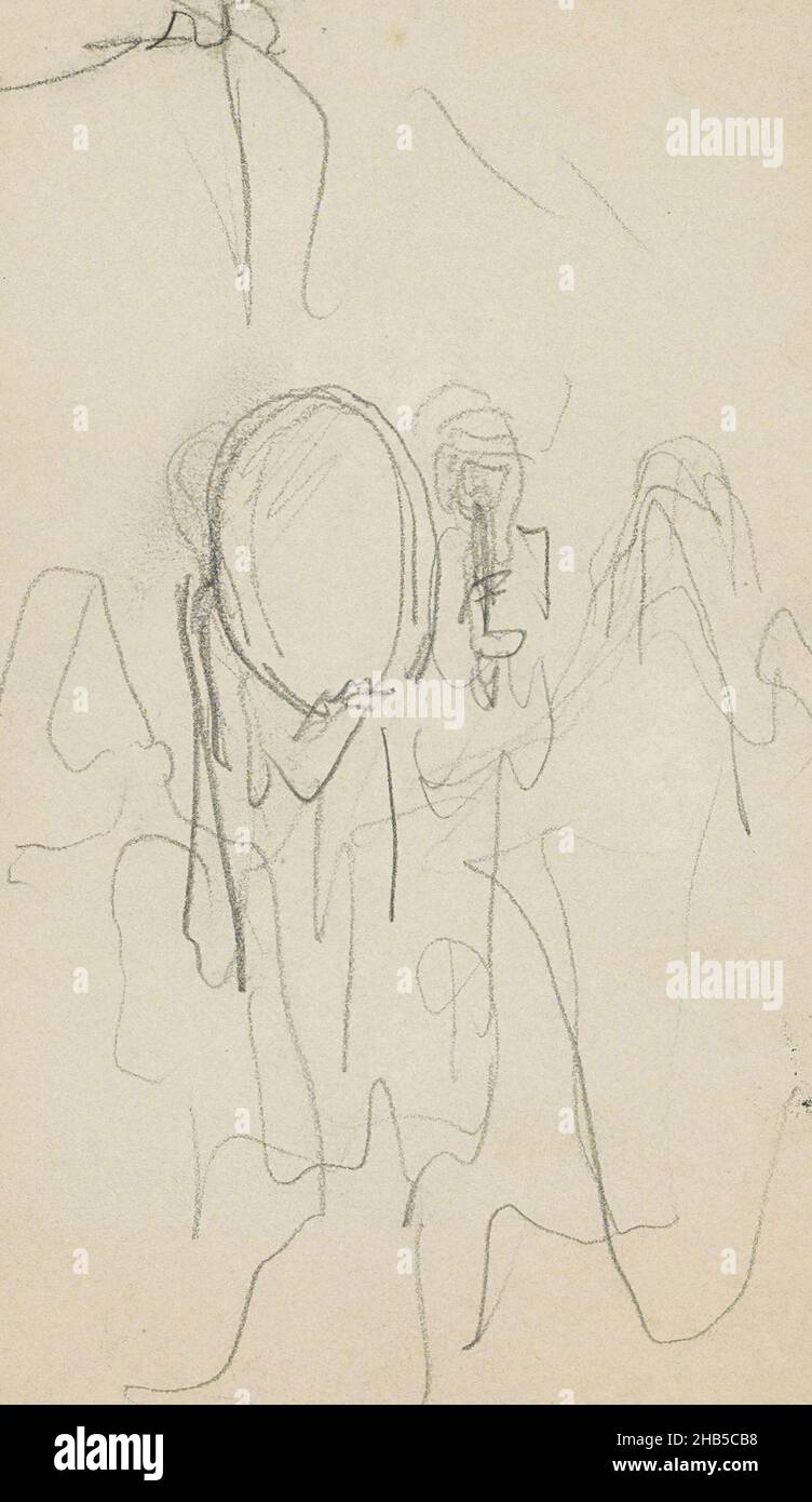 Les chiffres font peut-être de la musique.Un homme semble jouer une flûte, un autre peut porter un instrument à percussion.Page 1 d'un carnet de 31 pages, Groupe Algériens, rapporteur pour avis: Marius Bauer, Biskra, 1922,Marius Bauer, 1922 Banque D'Images