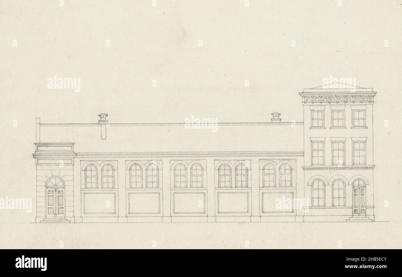 Page 5 d'un carnet de croquis de 164 pages, rébellion d'un bâtiment à la façade néoclassique, dessinateur: Willem Springer jr., c.1864, PEN, Willem Springer jr., ch.1864 Banque D'Images