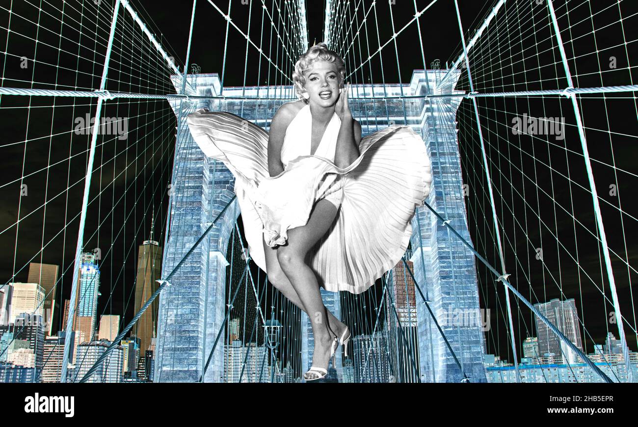 Marilyn Monroe - Marilyn Monroe sur le pont de Brooklyn, New York, États-Unis. Banque D'Images