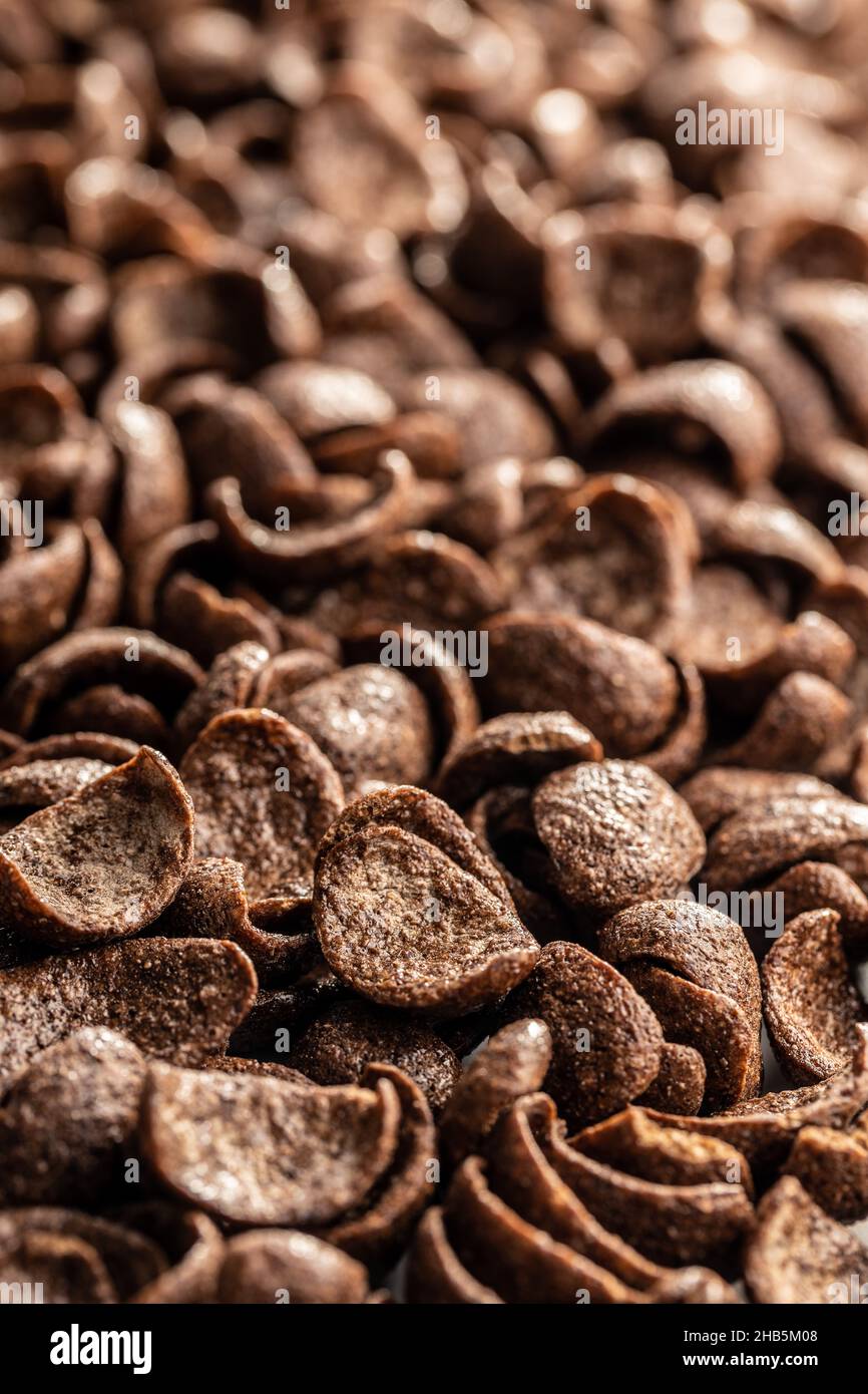 Flocons de céréales au chocolat doux pour le petit déjeuner. Banque D'Images