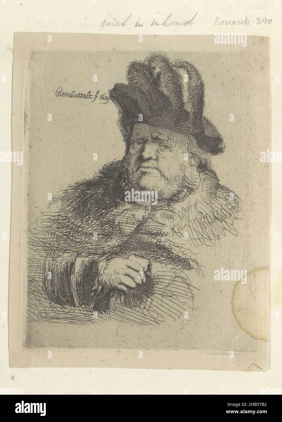 Assis lourd à chapeau, Recueil de quatre-vingt-cinq estampes originales (titre de la série), l'imprimé fait partie d'un album., imprimeur: Anonyme, dessinateur intermédiaire: Rembrandt van Rijn (mentionné sur l'objet), Paris, 1634 - 1700 et/ou 1807 - 1808, papier, gravure, hauteur 139 mm × largeur 107 mm Banque D'Images